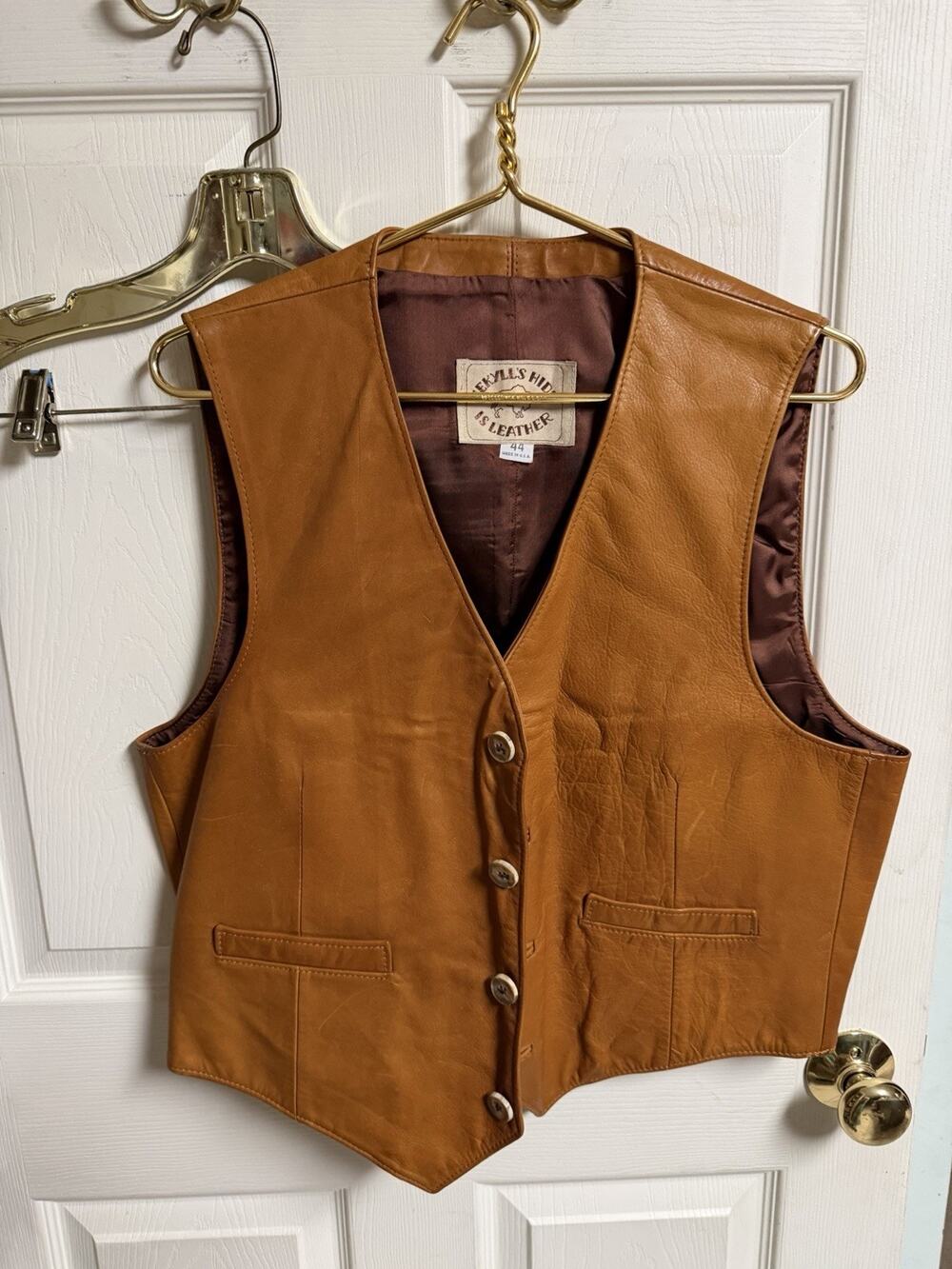 Jekyll Hide Leather Vest Tan Biker Western Motorcycle Button Up Vnt 70s Med 44